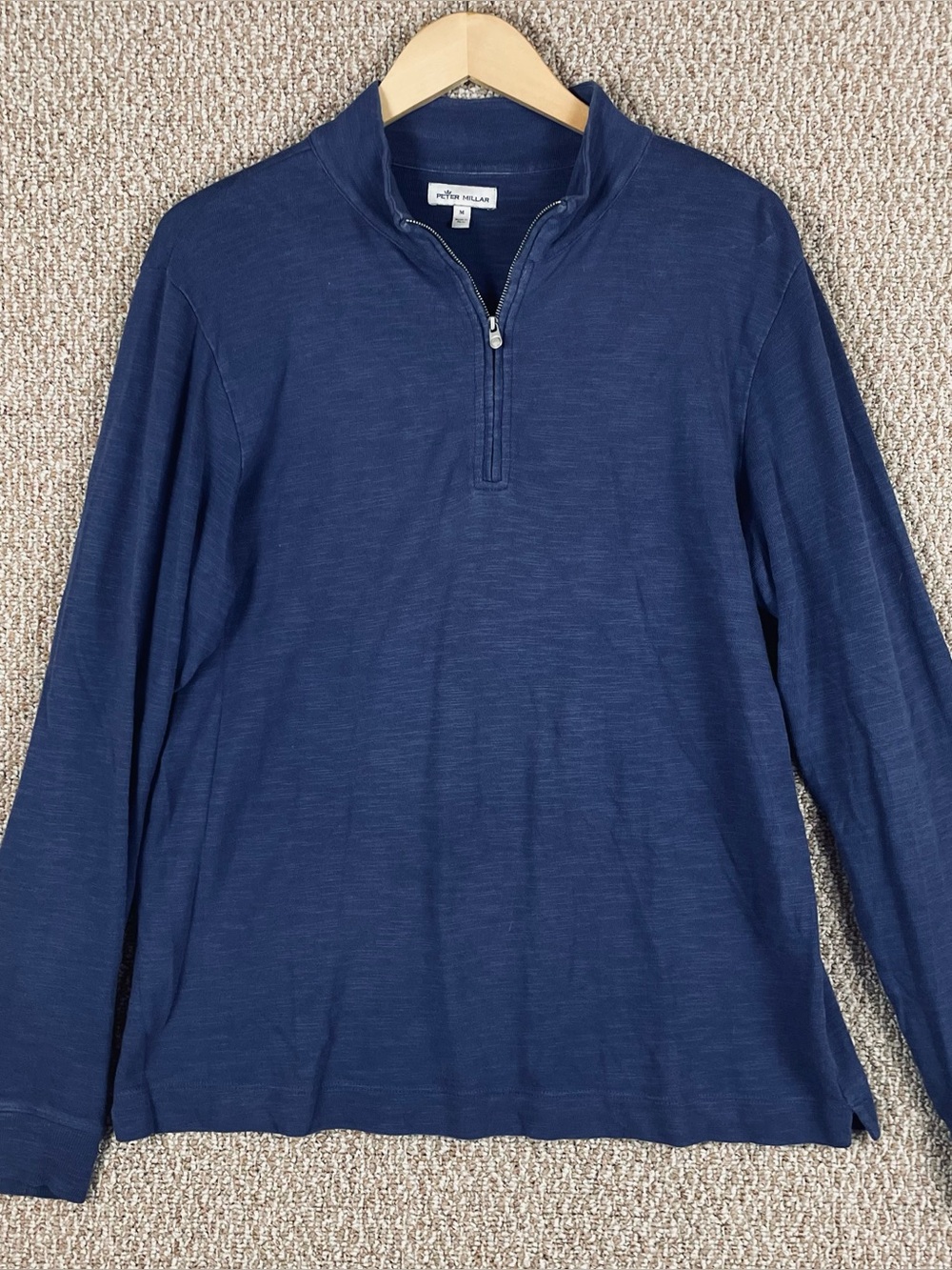 Peter Millar Pullover Men's Medium Seaside Cotton Slub 1/4 Zip Blue 168